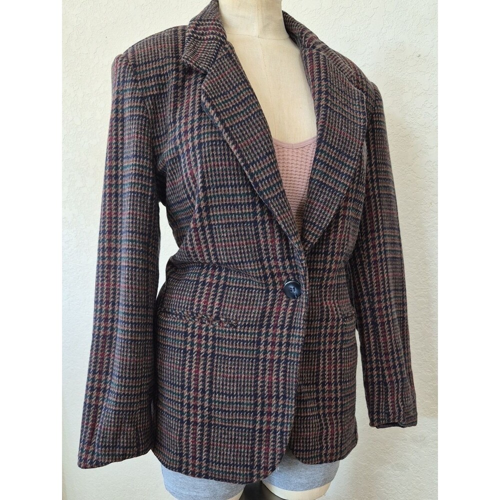 Savannah 80% Wool, Multicolor Houndstooth One Button Blazer Sz 12